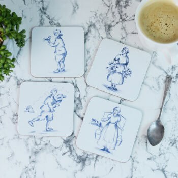 Delft Garden Figure Coasters, Set of 4