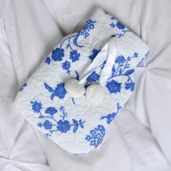 Cerulean Blue and White Mini Hot Water Bottle with Vermicelli Stitching