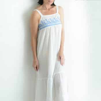 White Cotton Voile Nightdress with Embroidery