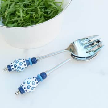 Blue and White Painted Salad Server Set