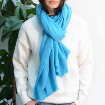 Turquoise Blue Herringbone Cashmere Wool Scarf