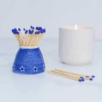 Cobalt Blue Match Holder with Daisies