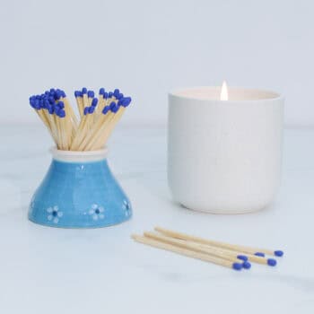 Aqua Blue Match Holder with Daisies