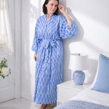 Block Print Long Robe, Leaves